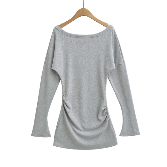 Slanted shoulder pleated waist bag hip skirt dress